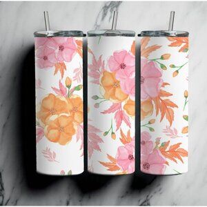 Custom 20oz Stainless Steel Tumbler - Floral - Pink/Orange/Coral